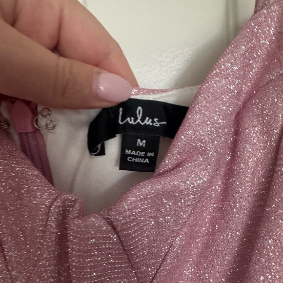 Lulu's Pink and Silver Spaghetti Strap Maxi Gown - Picture 3 of 4